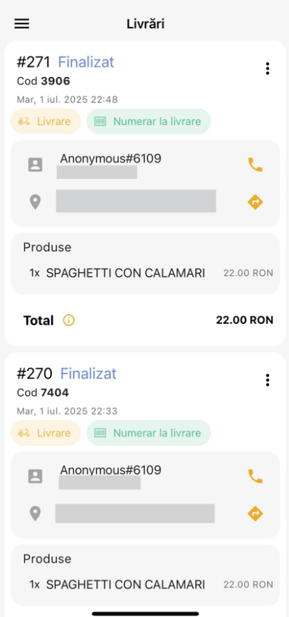 Main deliveries page