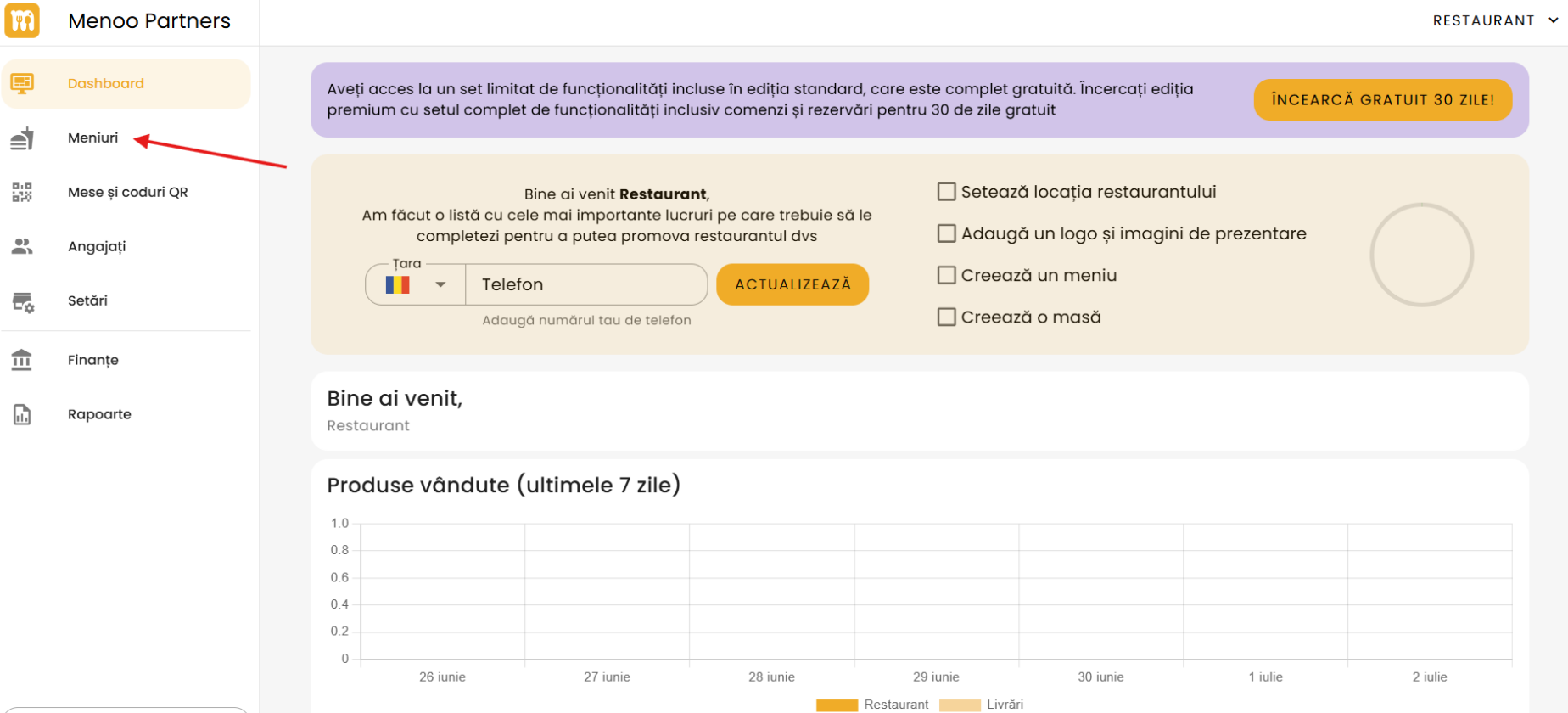 First page after login