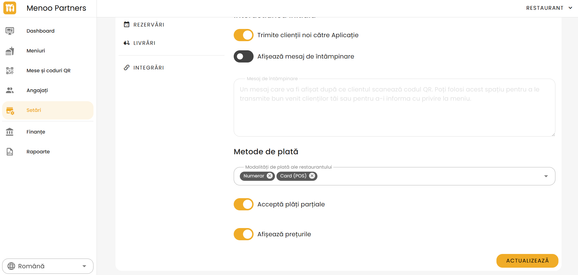 Digital menu options