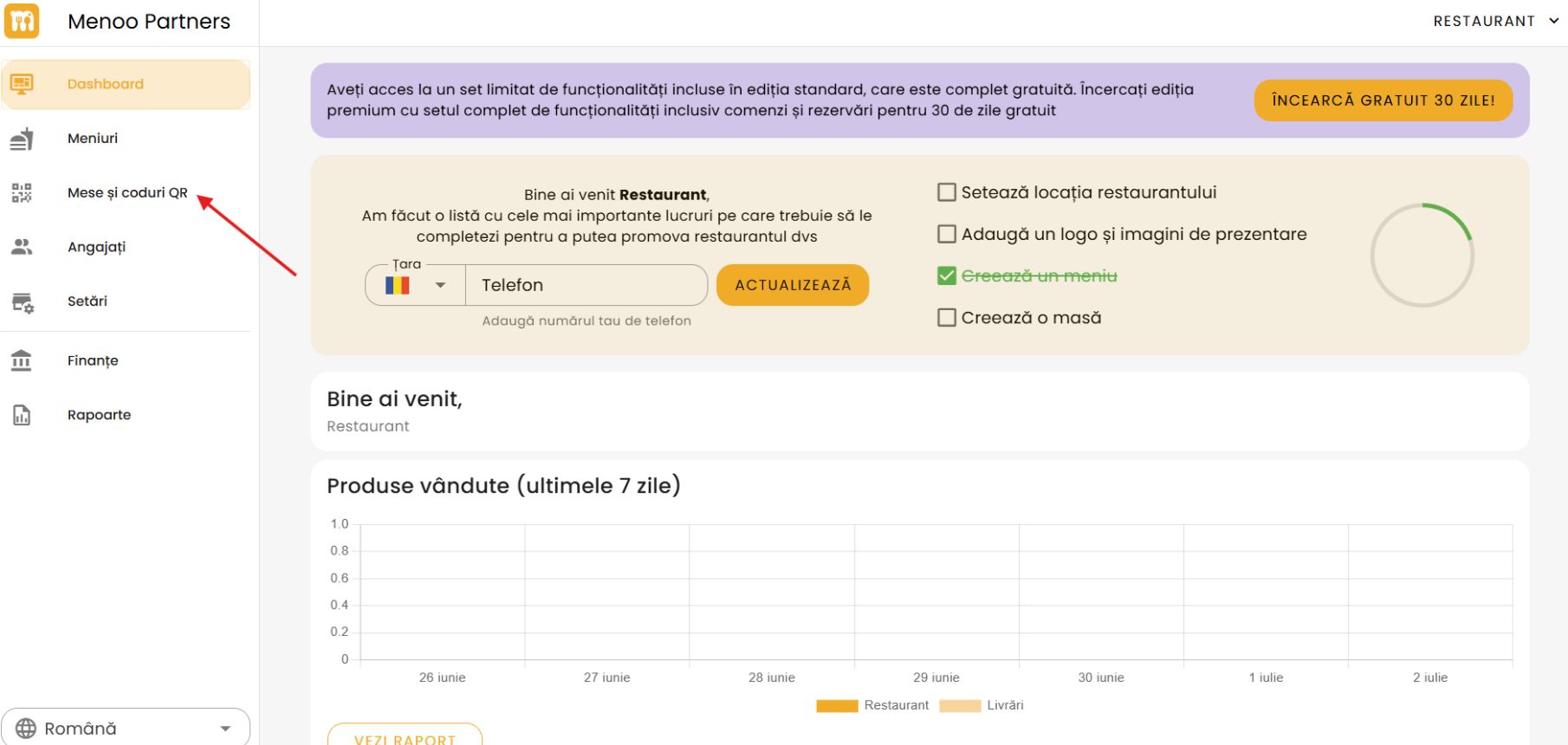 Tables & QR Codes button