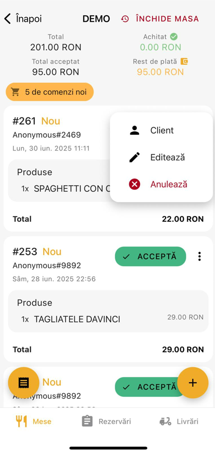 Order settings details